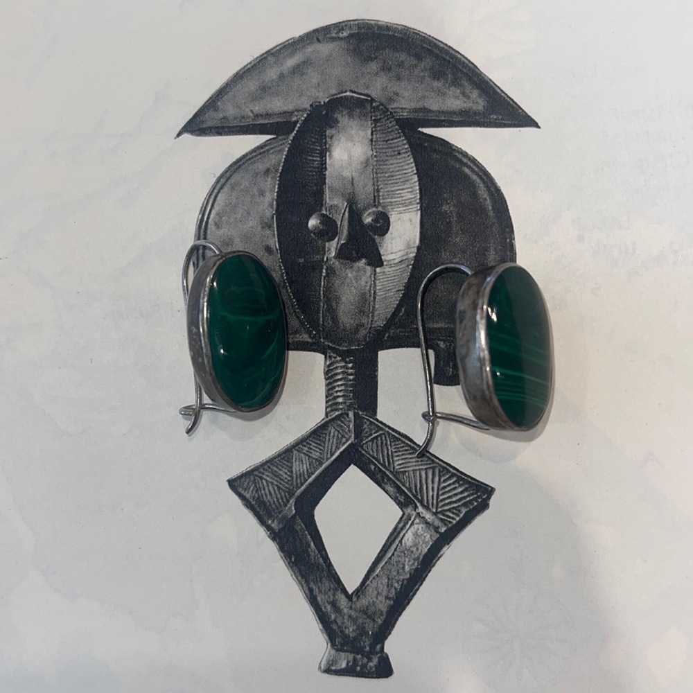 Sterling Silver Malachite(?) Earrings from Mexico